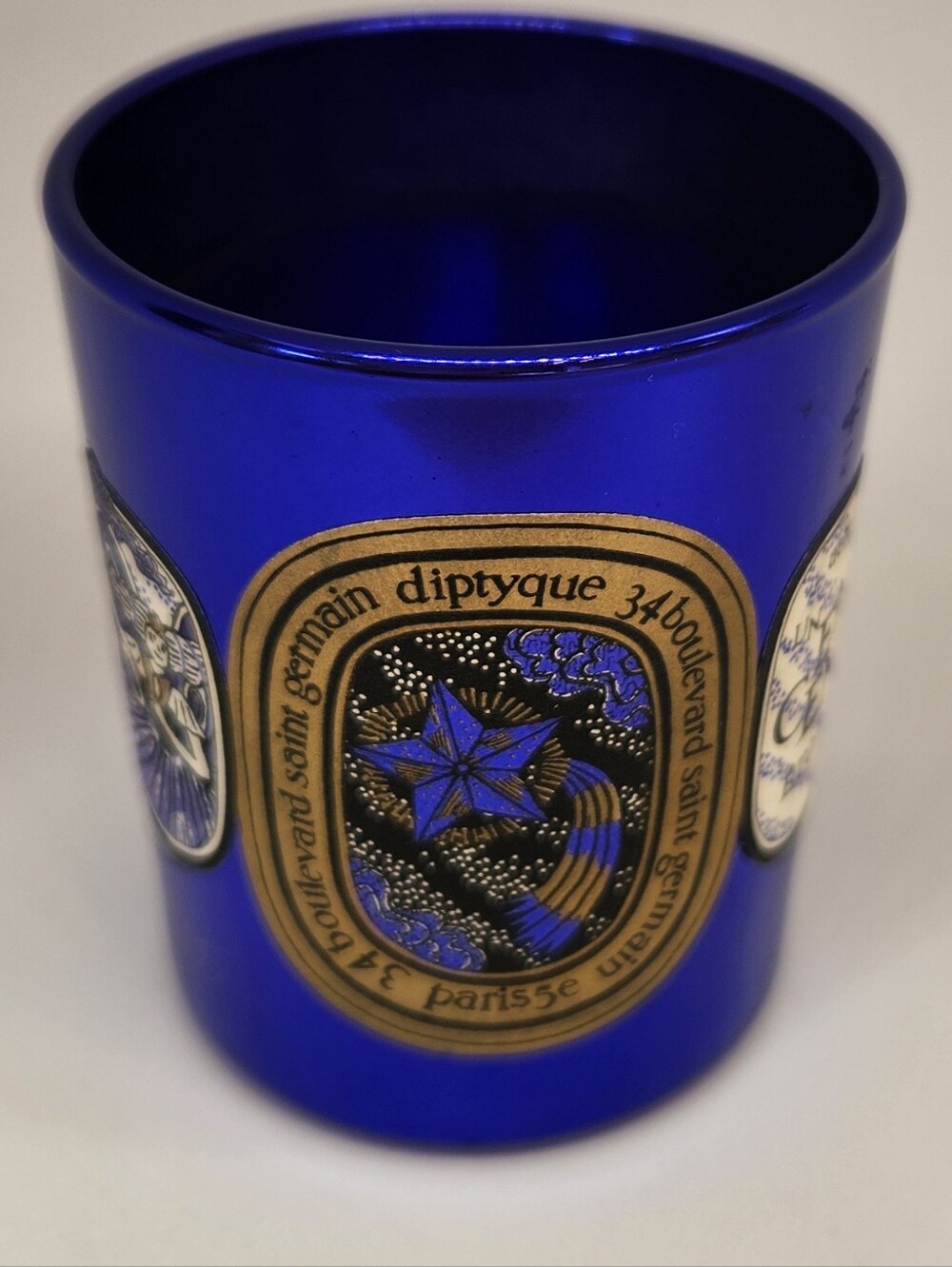 Empty Diptyque Christmas Candle holder - encens etoile - RARE 2016 Blue - votive